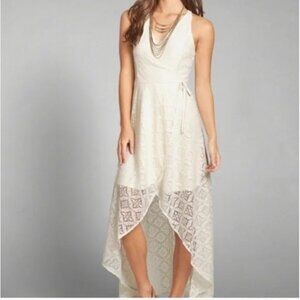 NEW Abercrombie and Fitch cream lace wrap high low dress XS